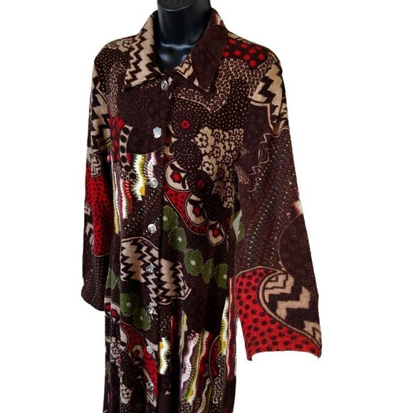 I AM Alberto Makali Long Sleeve Wool Blend Button Down Floral Midi Dress - Picture 4 of 10
